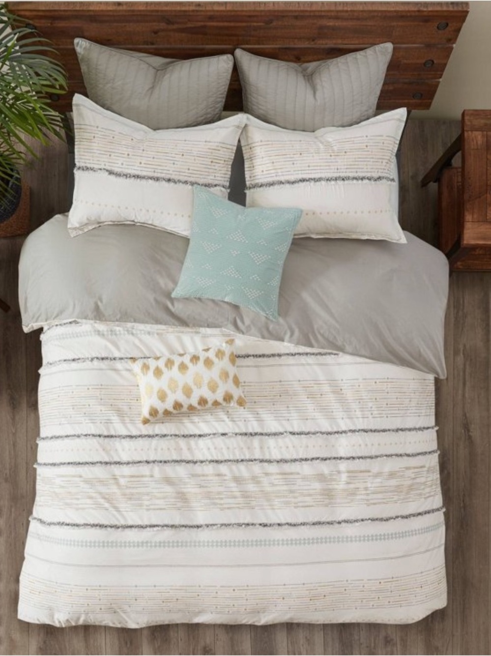 Ink+Ivy Nea Neutral Stripe Fringe King Duvet Cover Southwestern boho shabby chic